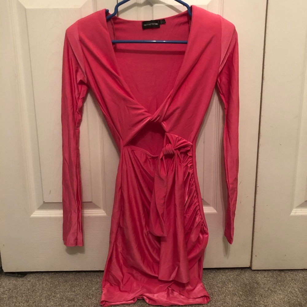 Hot pink tie front dress